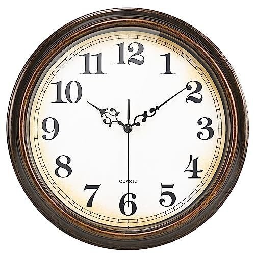 Wall Clock Battery Operated Silent Non-Ticking Vintage Wall 12 Inch Bronze