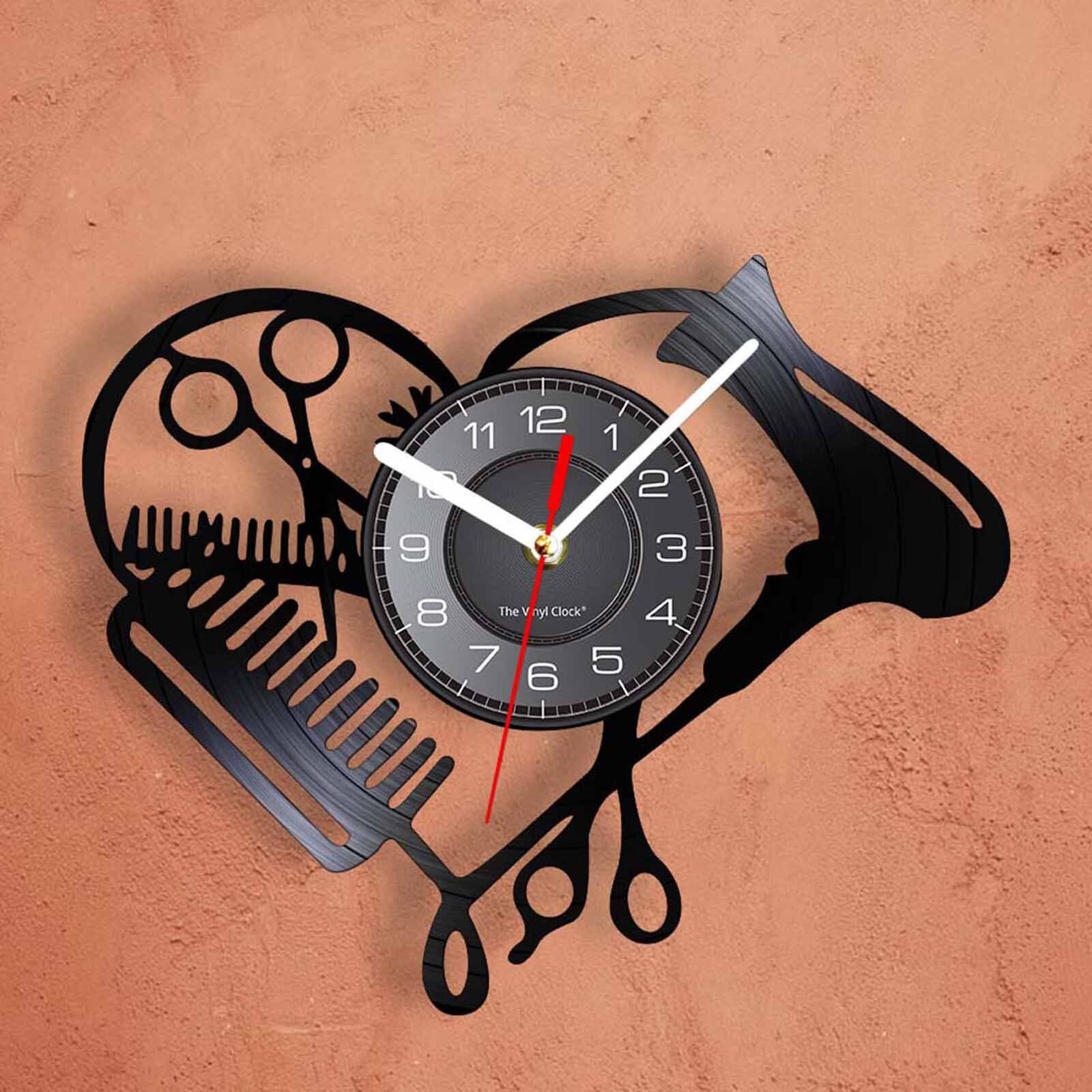 Wall Clock Beauty Hair Salon Heart Shape Dryer Scissor Comb Hairstylist Design