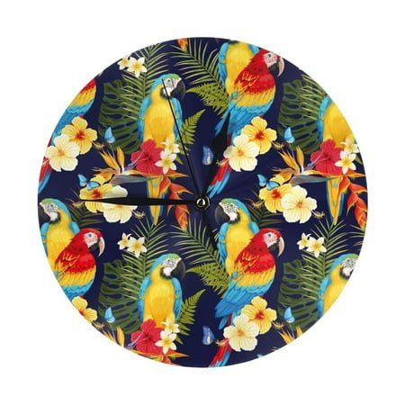 Wall Clock, Colorful Macaw Parrot Plant Wall Clocks Battery Operated Silent Kitchen Office Wall Clock Decorative, Wall Clock for Living Room School Classroom Bedroom Home Decor