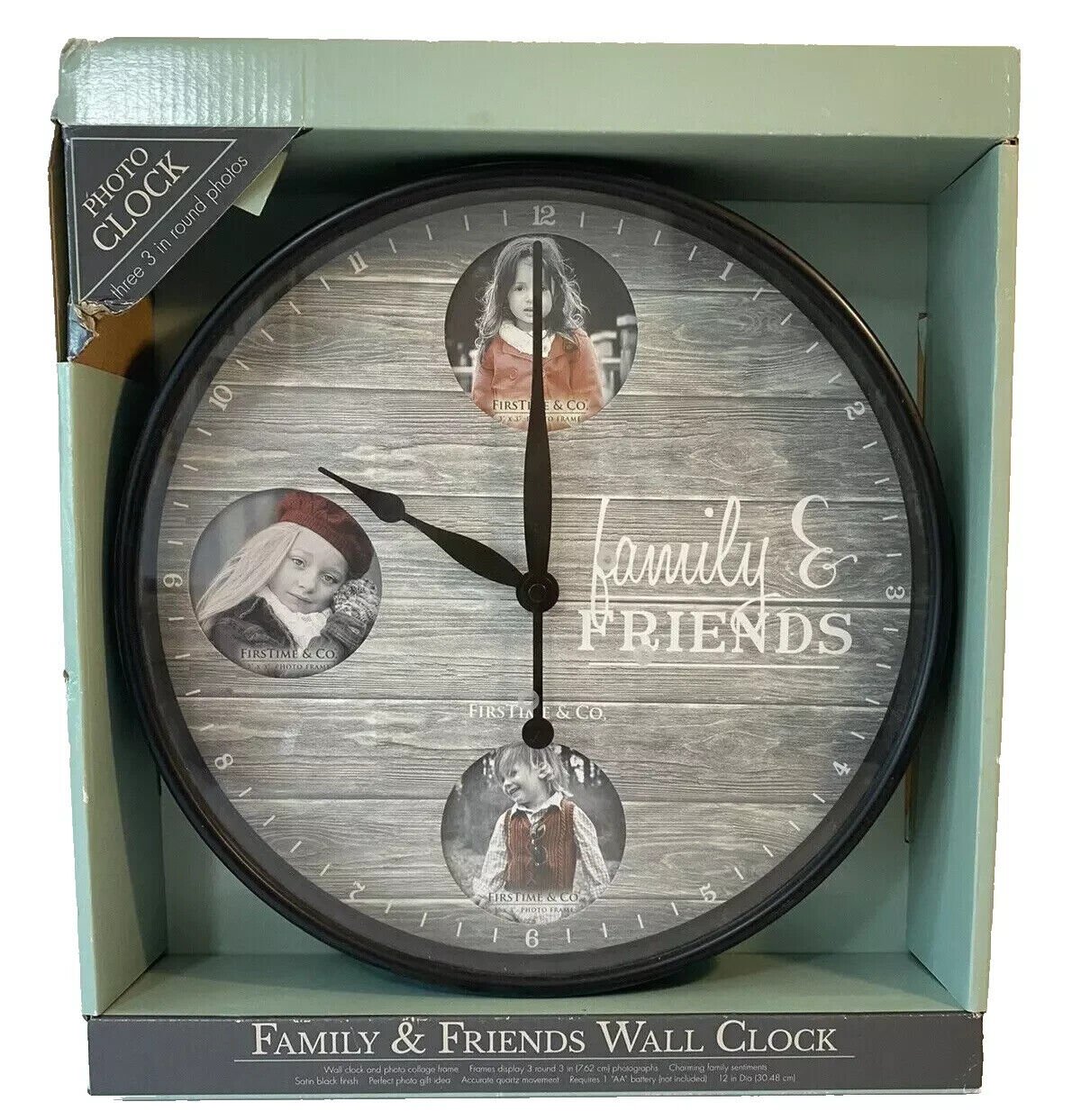 Wall Clock Family And Friends Clock Displays 3 Round 3inch Photos 12" Inch Size