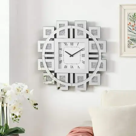 Wall Clock In Mirrored Faux Gemstones Silver American Design Acrylic Mdf Glass photo Wall Clock In Mirrored Faux Gemstones Silver American Design Acrylic Mdf Glass featured image