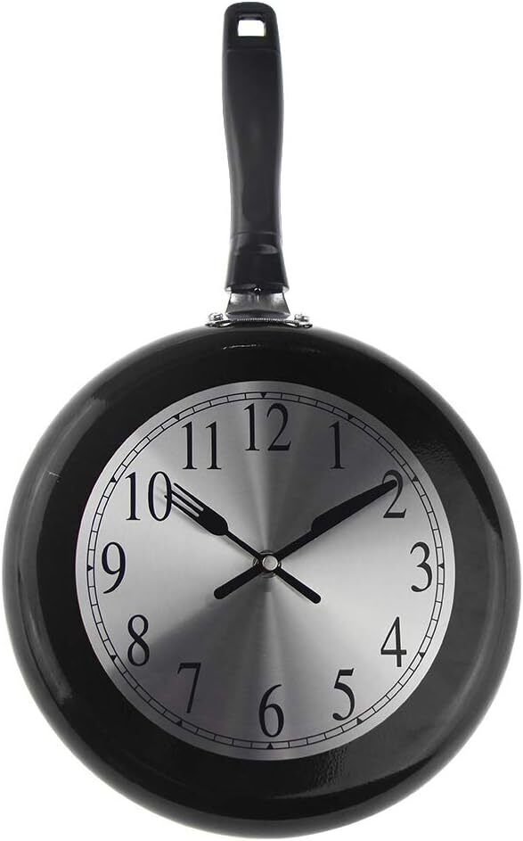 Wall Clock Metal Frying Pan Kitchen Home Decor Screwdriver Silent Modern 10 in