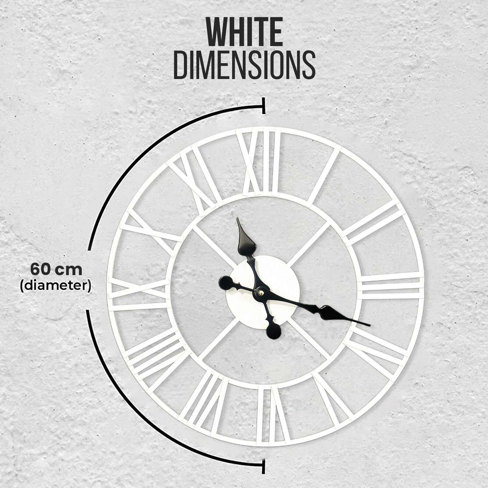 Wall Clock Roman Round Face White Large Roman Numerals Skeleton Designed Garden