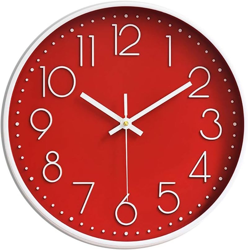 Wall Clocks Battery Operated Non-Ticking Red Clock 12 Inch Kitchen Wall Clock Qu