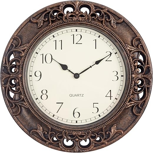 Wall Clocks for Living Room Decor, 18 in Large Vintage Wall Clock Battery Operated, Silent Rustic Antique Carved Frame Wall Clocks for Kitchen/Office/Bathroom/Bedroom, Bronze