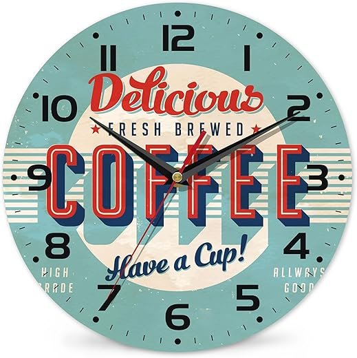 Wall Clock, Vintage Brewed Coffee Wall Clock, Contemporary Home Decor Easy to Read Wall Clock for Living Room, Bedroom, Bathroom and Kitchen, 10 Inch