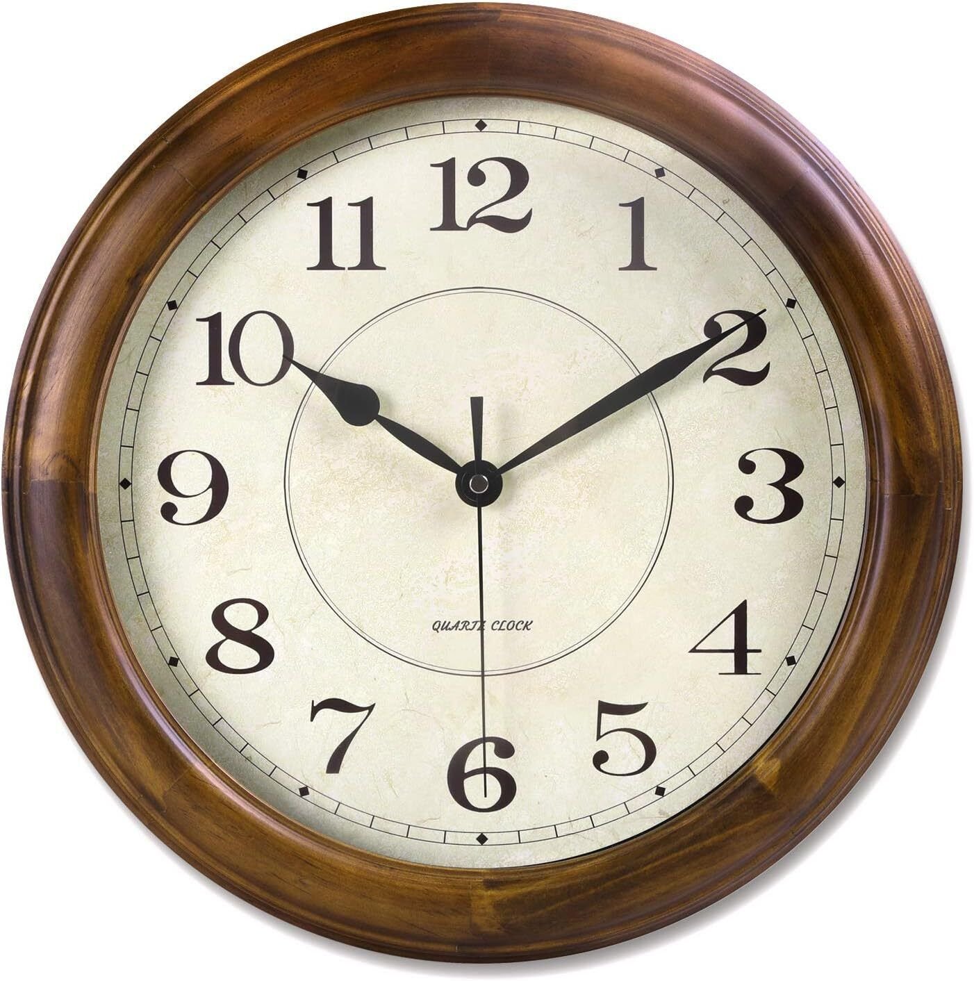 Wall Clock Wood 14 Inch Silent Wall Clocks Large Decorative Battery Operated
