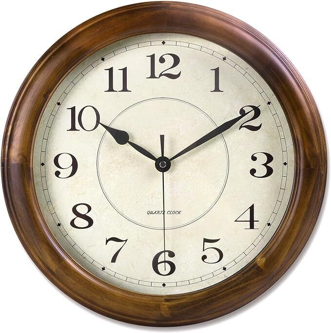 Wall Clock Wood 14 Inch Silent Wall Clocks Large Decorative Battery Operated Non