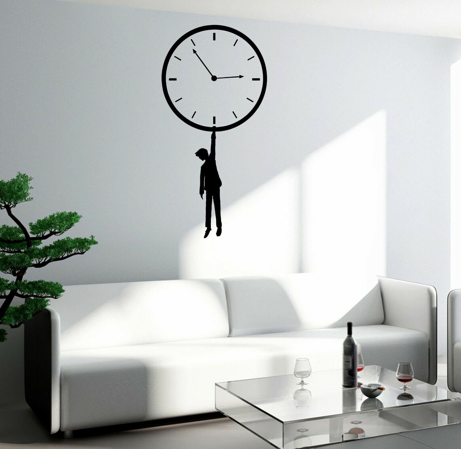 Wall Decal Boy Hanging On Clock Decor Vinyl Sticker (ed2063)