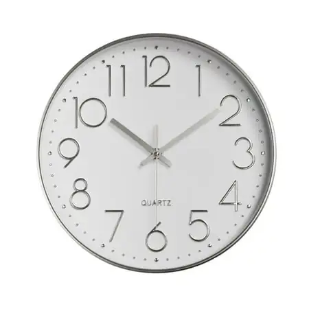 Warkul 8 Inch Silent Wall Clock Embossed Scale Round Dial Pointer Display Battery Powered Accurate