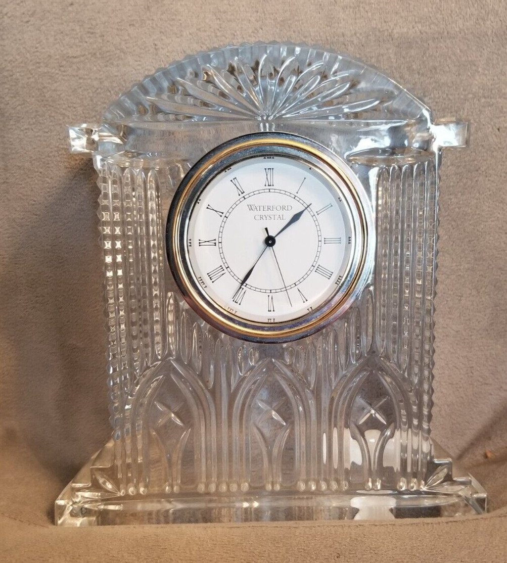 WATERFORD - Crystal Westminster, desk, mantle Clock, 7", Ireland -WORKING!