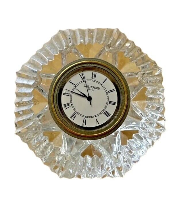 Waterford Crystal Diamond Shape Desk Table Clock Paperweight Works Clear