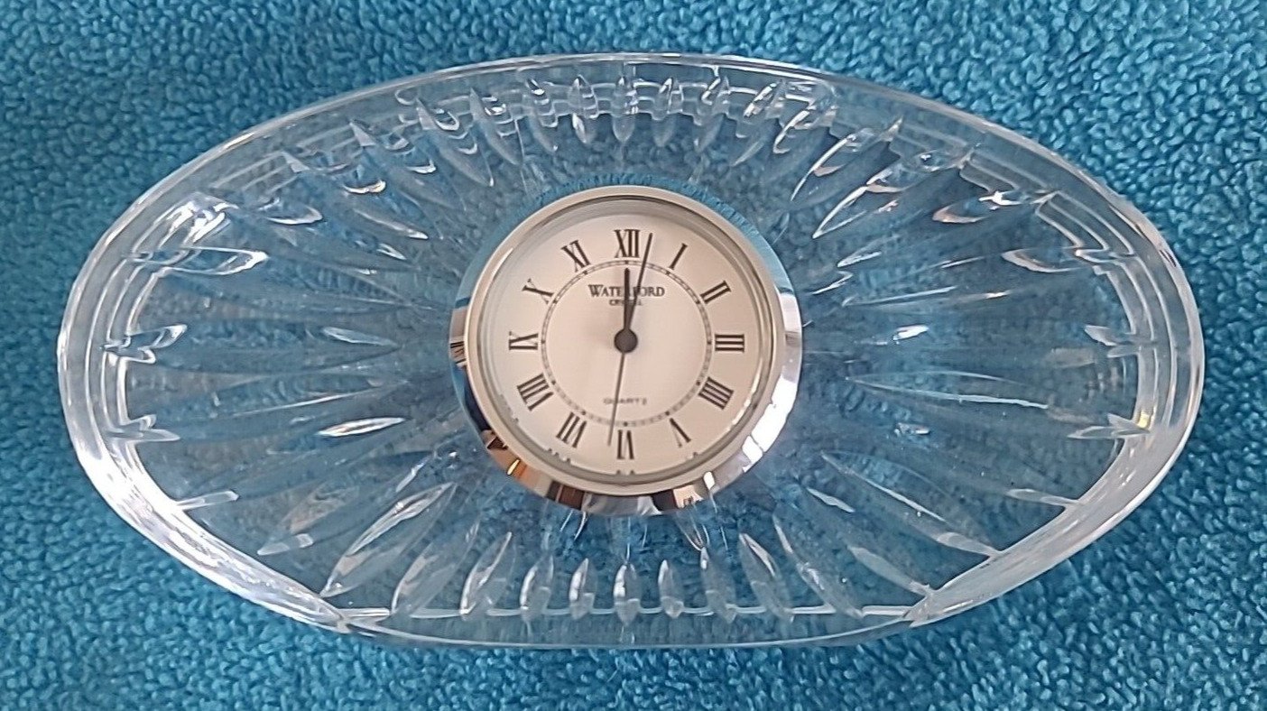 Waterford Crystal Small Oval Quartz Clock 4.75” x 2.5” Works