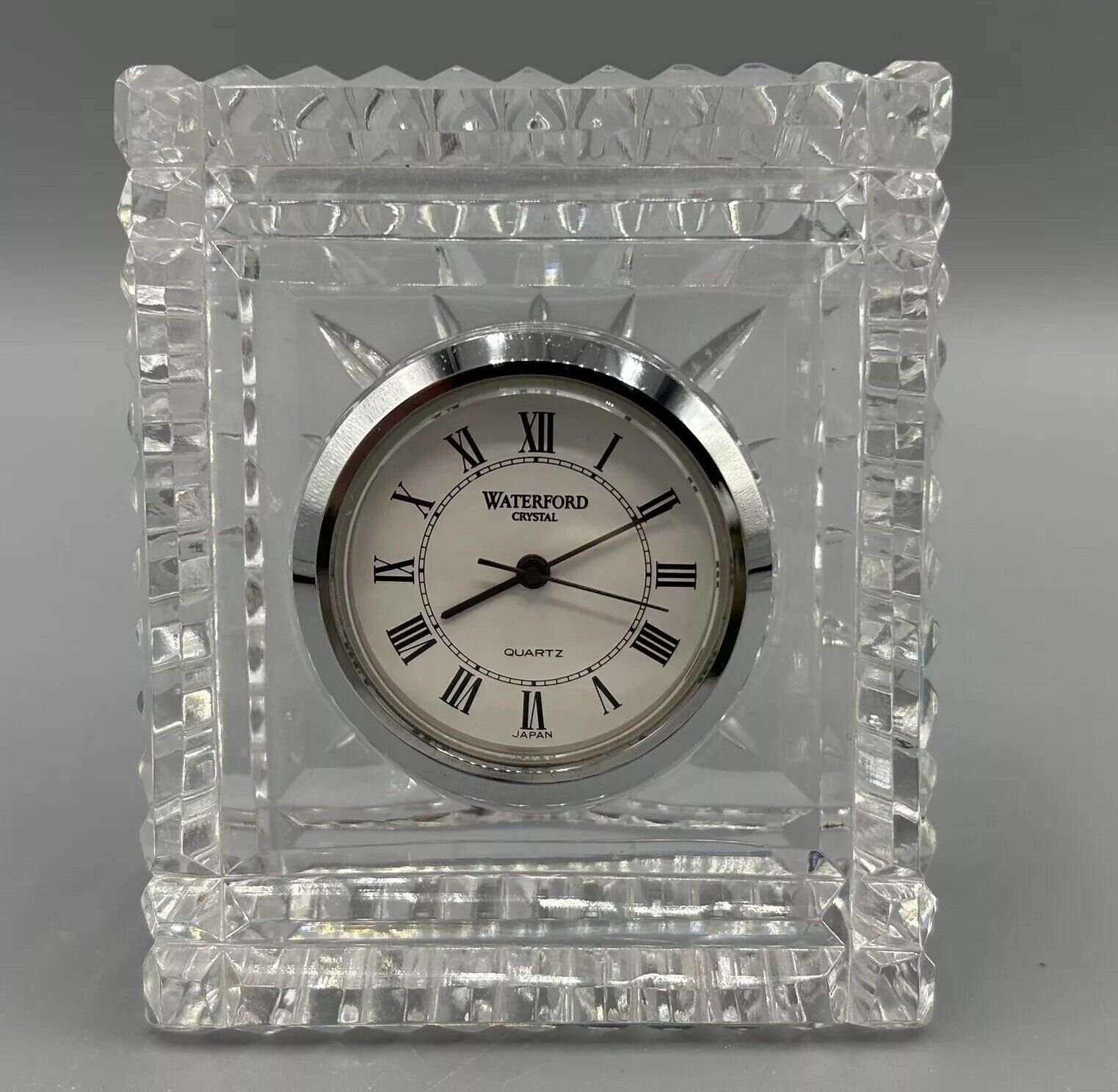 Waterford Crystal Small Rectangular Quartz Clock for Desk Table Signed Works 3”