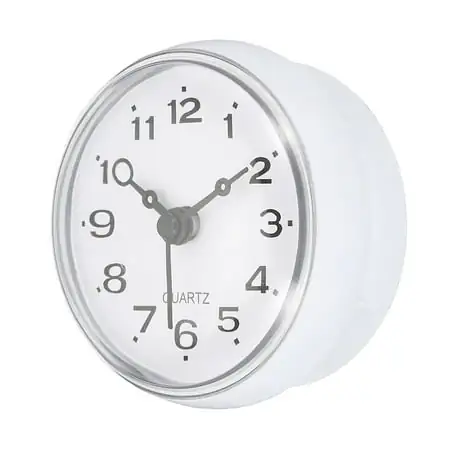 Waterproof Bathroom Shower Clock Mini Round Wall Clocks with Suction Cup, White photo