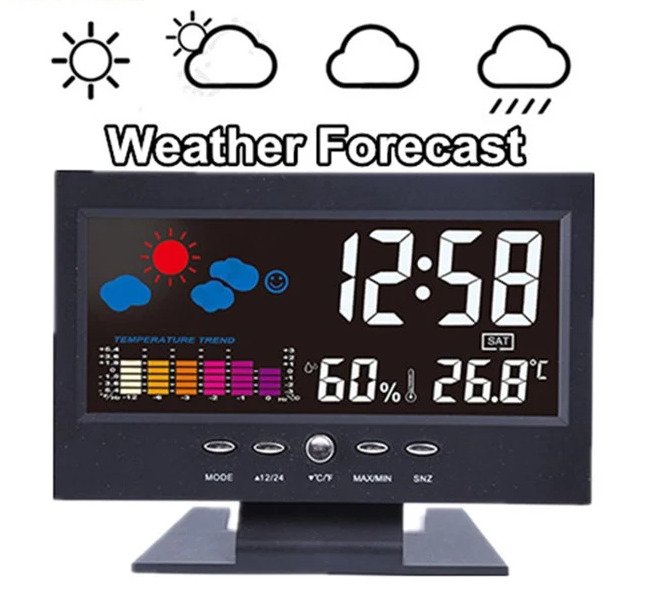 Weather Station Digital Alarm Voice Control LED Back-light LCD Clock