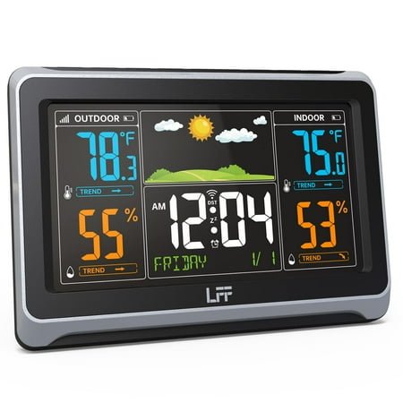 Weather Stations Wireless Indoor Outdoor, LFF Weather Station Indoor Outdoor Thermometer Wireless, Color Display Digital Weather Thermometer with Atomic Clock
