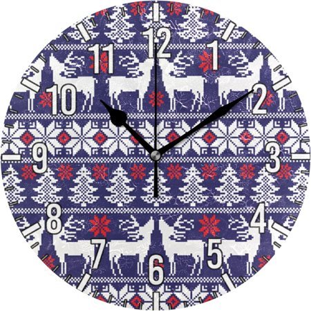 Wellsay 10in Elk Pattern Wall Clock, Non-Ticking Silent Battery Operated Wall Clock for Kids Living Room Bedroom Kitchen School Office Christmas Decor