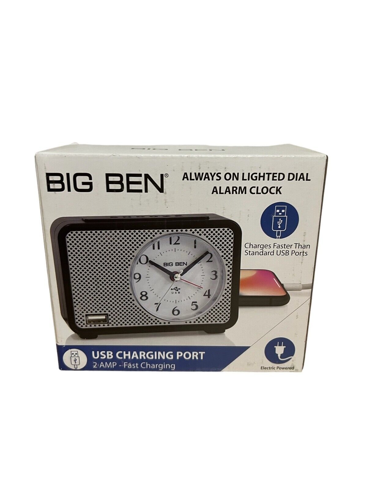 Westclox Big Ben Analog Alarm Clock w/ Fast 2.0 Amp USB Charging Port 75109 New