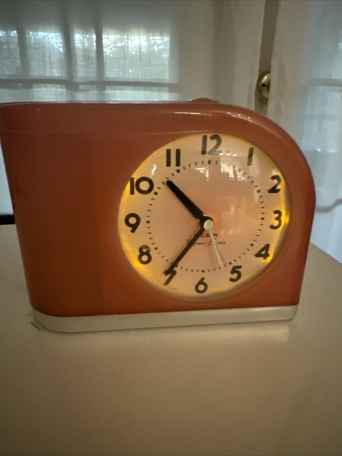 Westclox Big Ben Moon Beam Alarm Clock Lighted Dial 1950s Pink