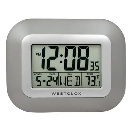 Westclox Classic Modern Silver Easy To Read LCD Display Digital Wall Clock with Large Numbers and