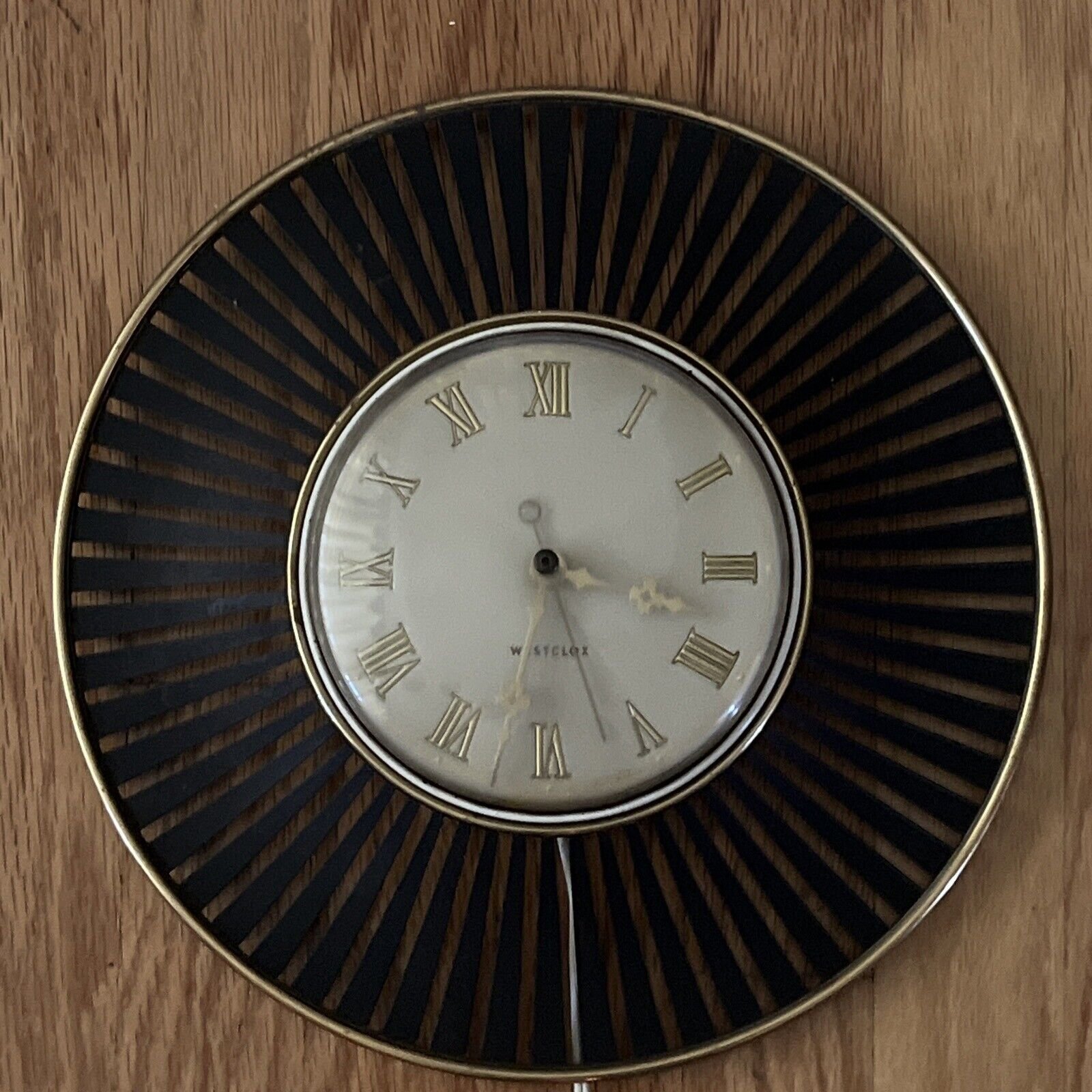 Westclox Orbit Electric Wall Clock 12” 1960s Black With Brass MCM Retro Works