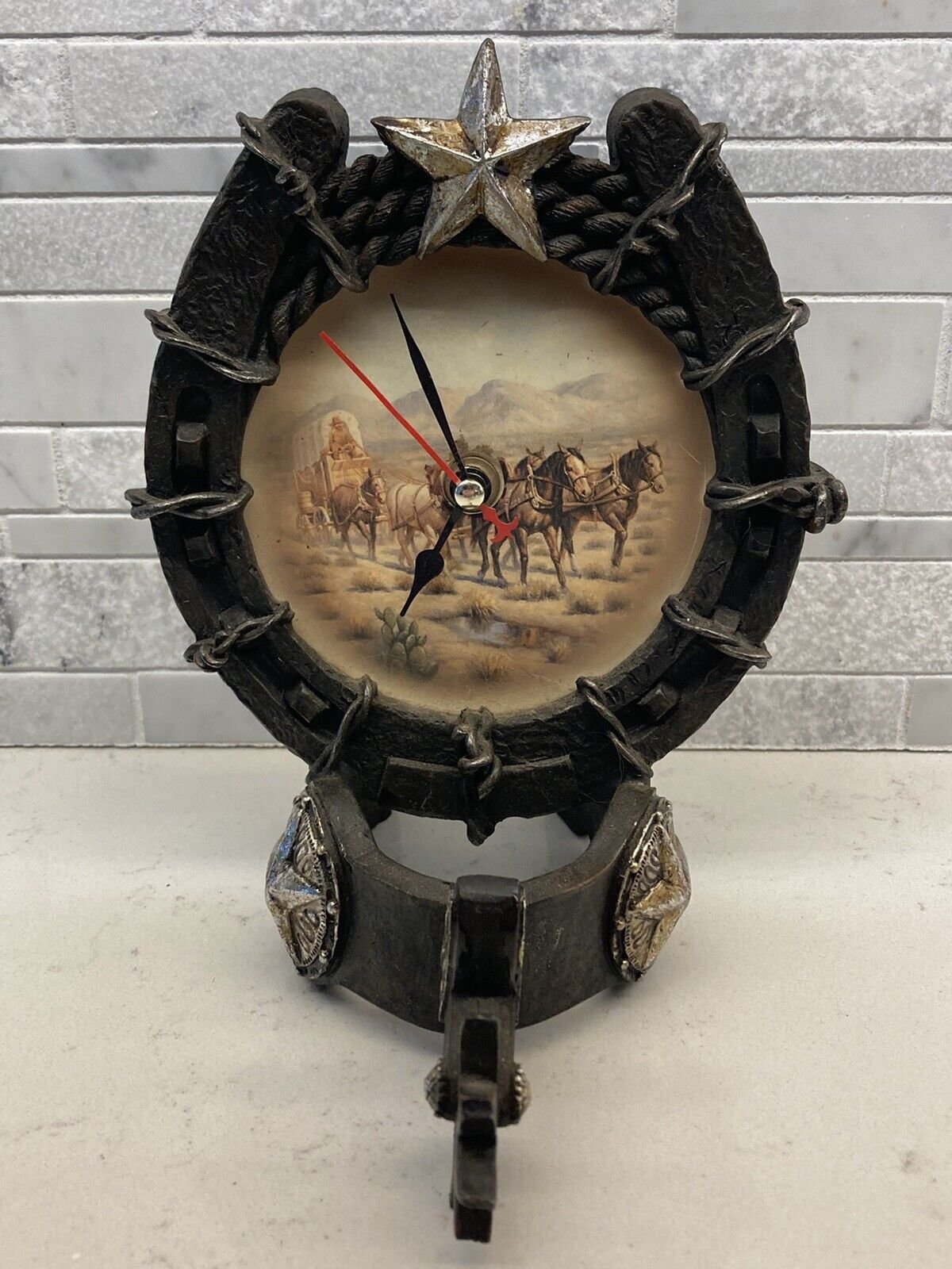 Western Horse Shoe Cowboy Style *WORKING CLOCK* Great Condition