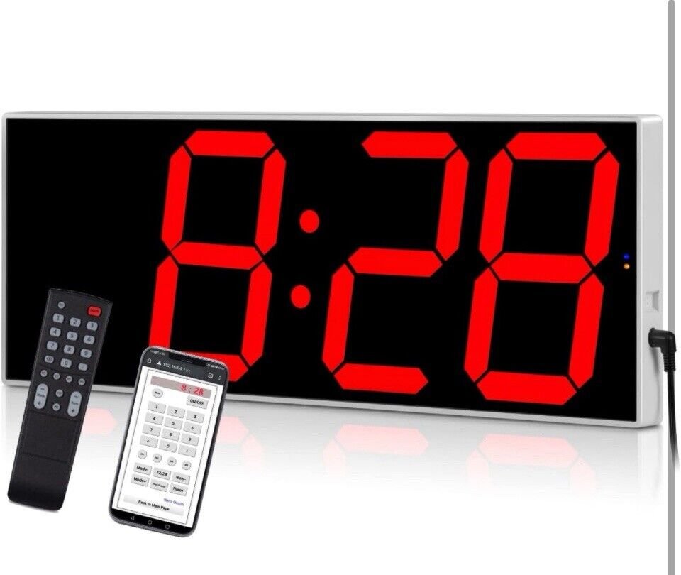 West Ocean Smart Digital LED Wall Clock Large Oversized Display with 6" Red
