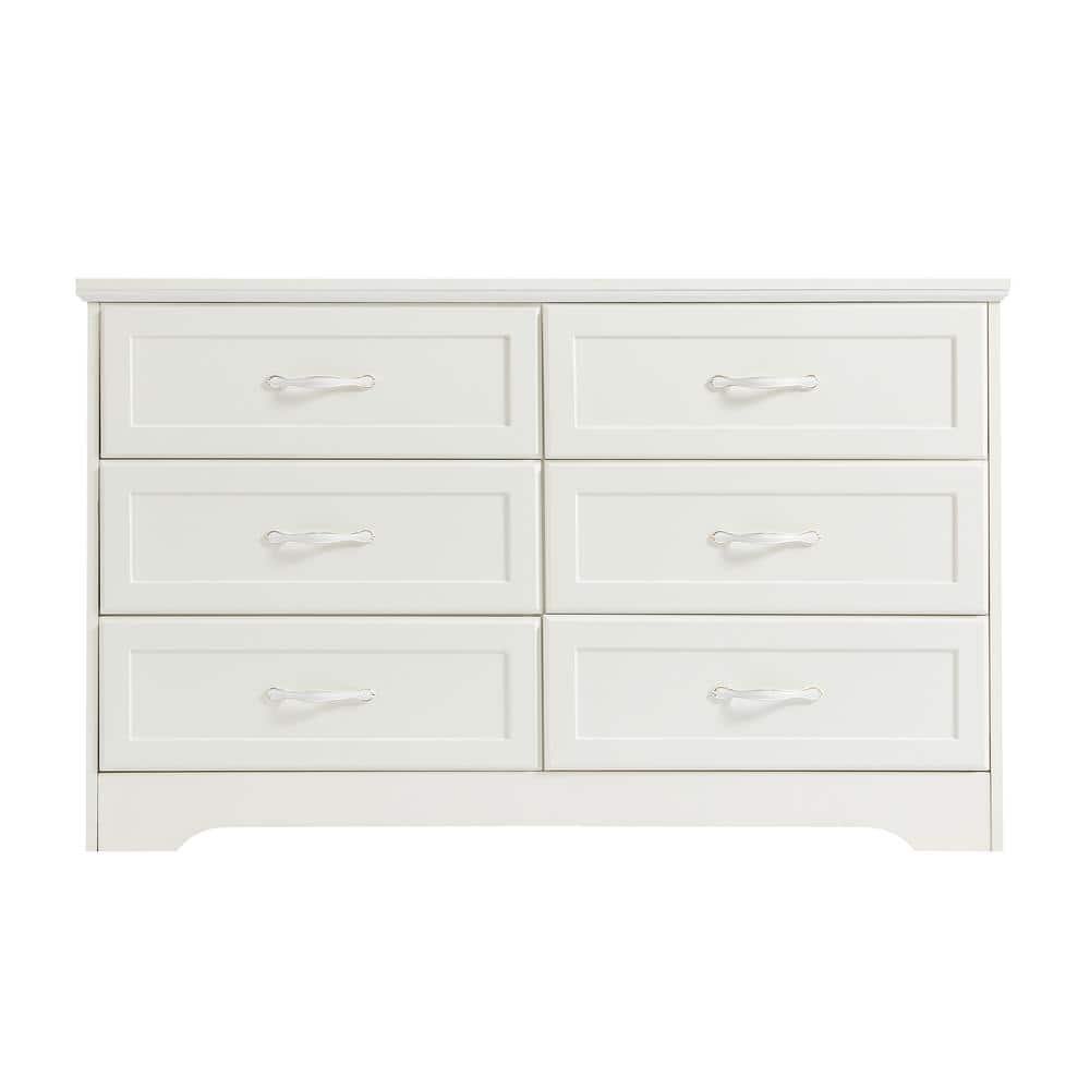 White 6-Drawers 47.60 in. Wide Bedroom Chest of Drawers Dresser Metal Pulls