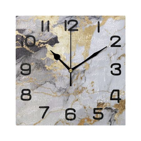 White and Black Golden Marble Wall Clock Square Silent Non-Ticking Battery Operated Retro 7.78 Clock Home Kitchen Office Decoration