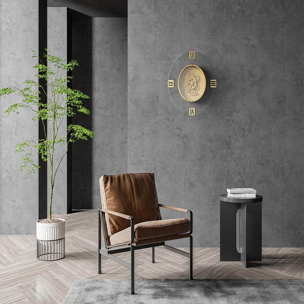 White and Gold, Clear Acrylic Face Round Moving Gear Roman Numeral Wall...