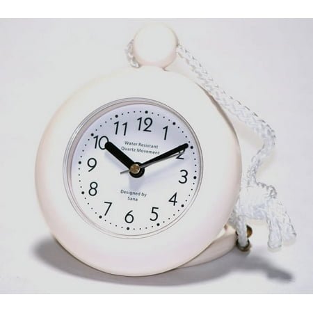 White Bathroom Shower Rope Clock with Stand. Water Resistant with Superior Quartz Movement