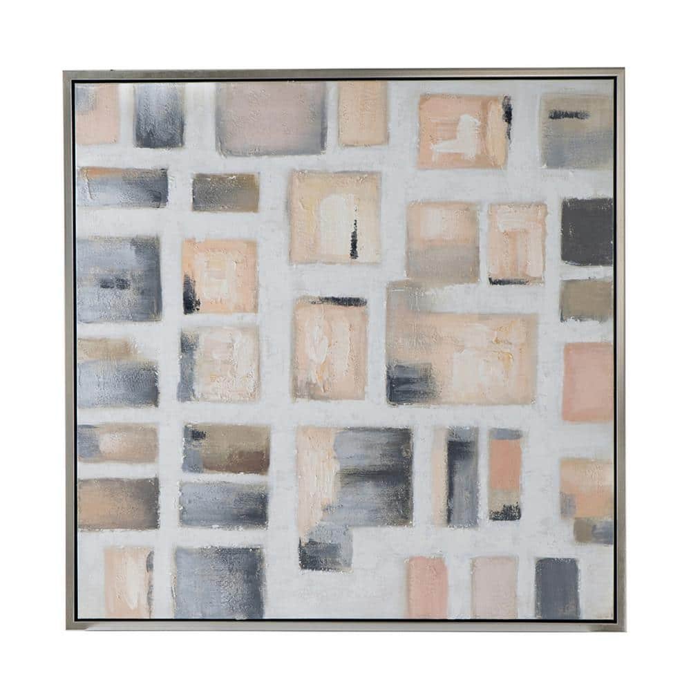 White, Gray and Copper Wooden Framed Handpainted Wall Art