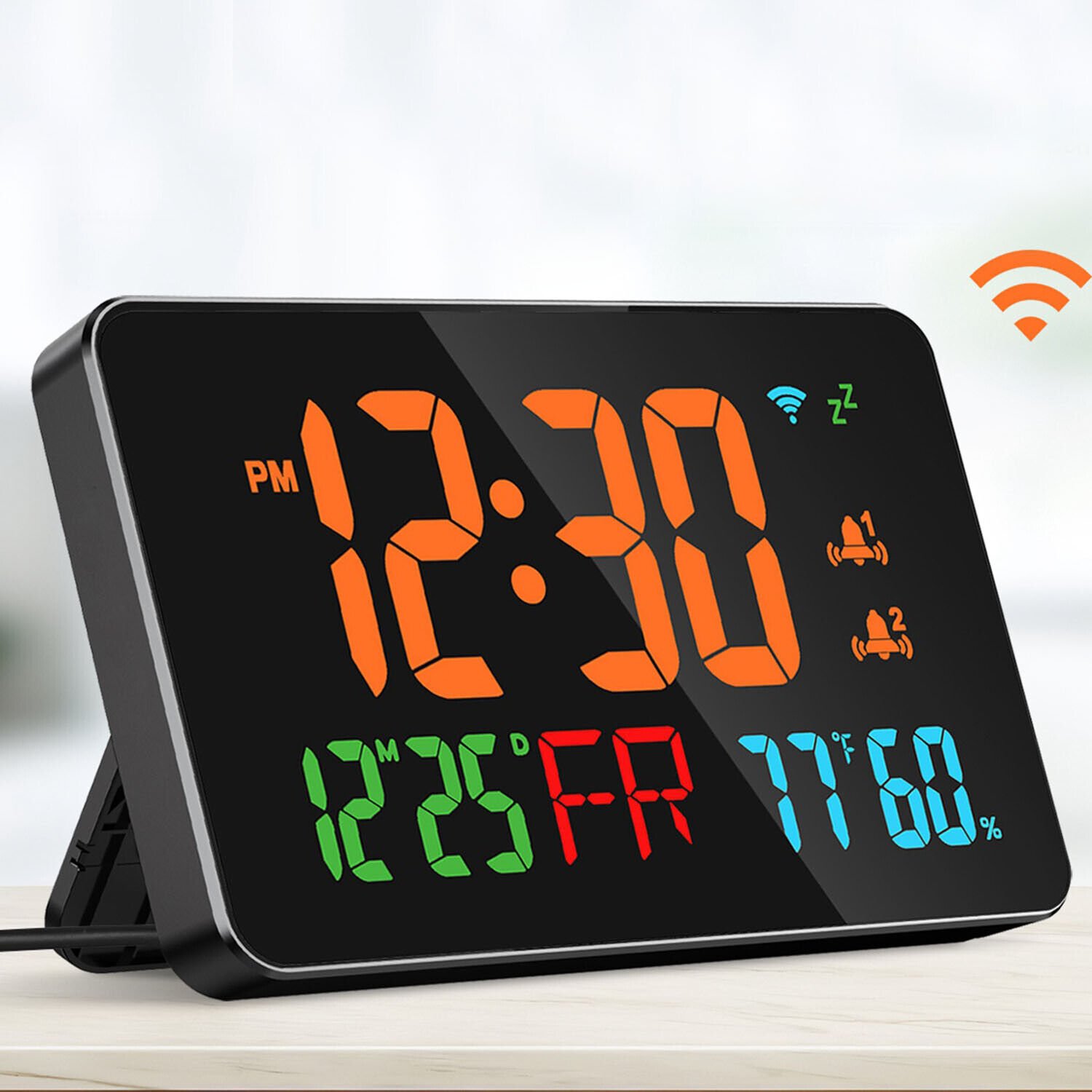 WiFi Digital Wall Clock LED Display with Dual Alarm Temperature Humidity Detect