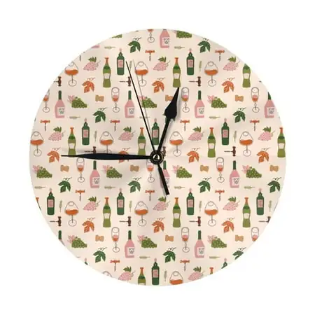 Wine Bottles With Grapes Wall Clock Silent Non Ticking 10 Inch Battery Operated Modern Clocks for