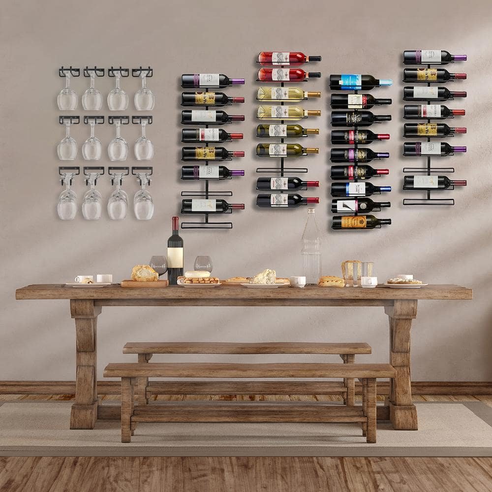 Wine Rack Plus Under Cabinet Glass Rack Set, Black