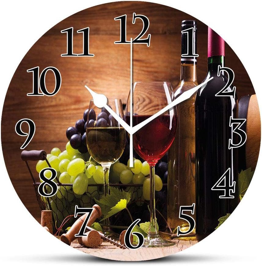 Wine Silent Wall Clock Glasses of Red and White Wine Served with Grapes French G