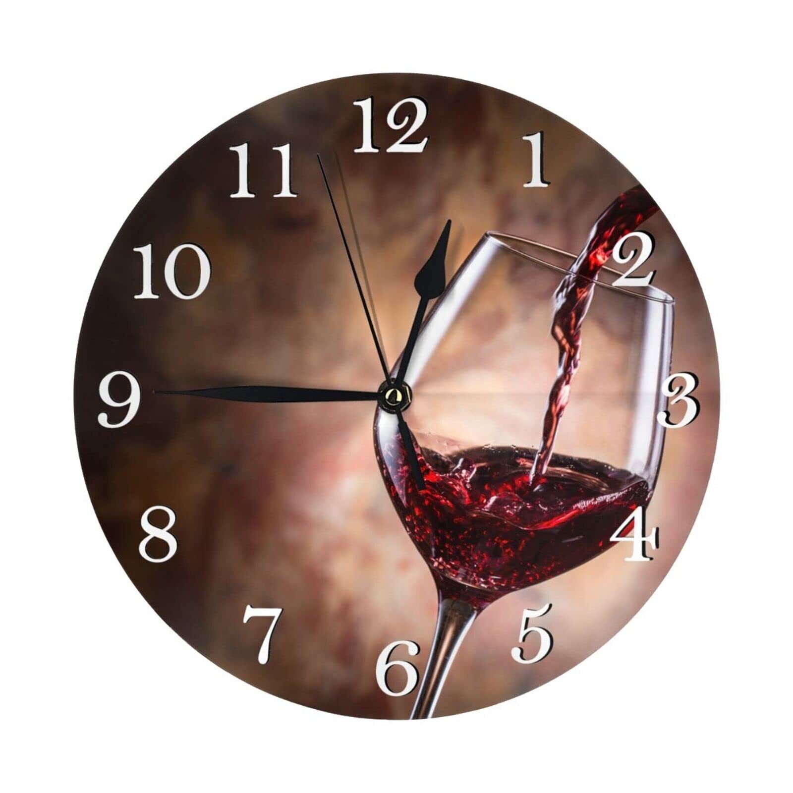 Wine Themed Wall Clock Battery Operated Silent Round Clock Wall Decor for Hom...