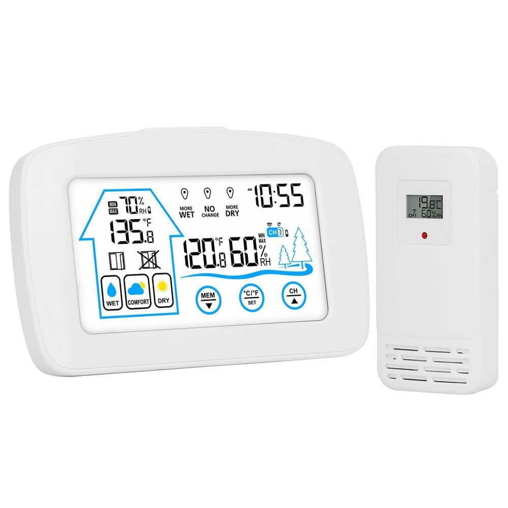 Wireless Weather Station With Clock 196 ft. Range Indoor Outdoor Thermometer Sensor...