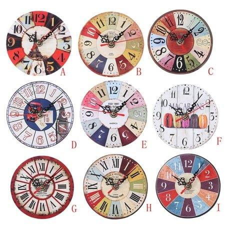 Wmhsylg Vintage Style Antique Wooden Wall Clocks Battery Operated Country Retro Decorative for Living Room Kitchen Small Wooden Wall, A