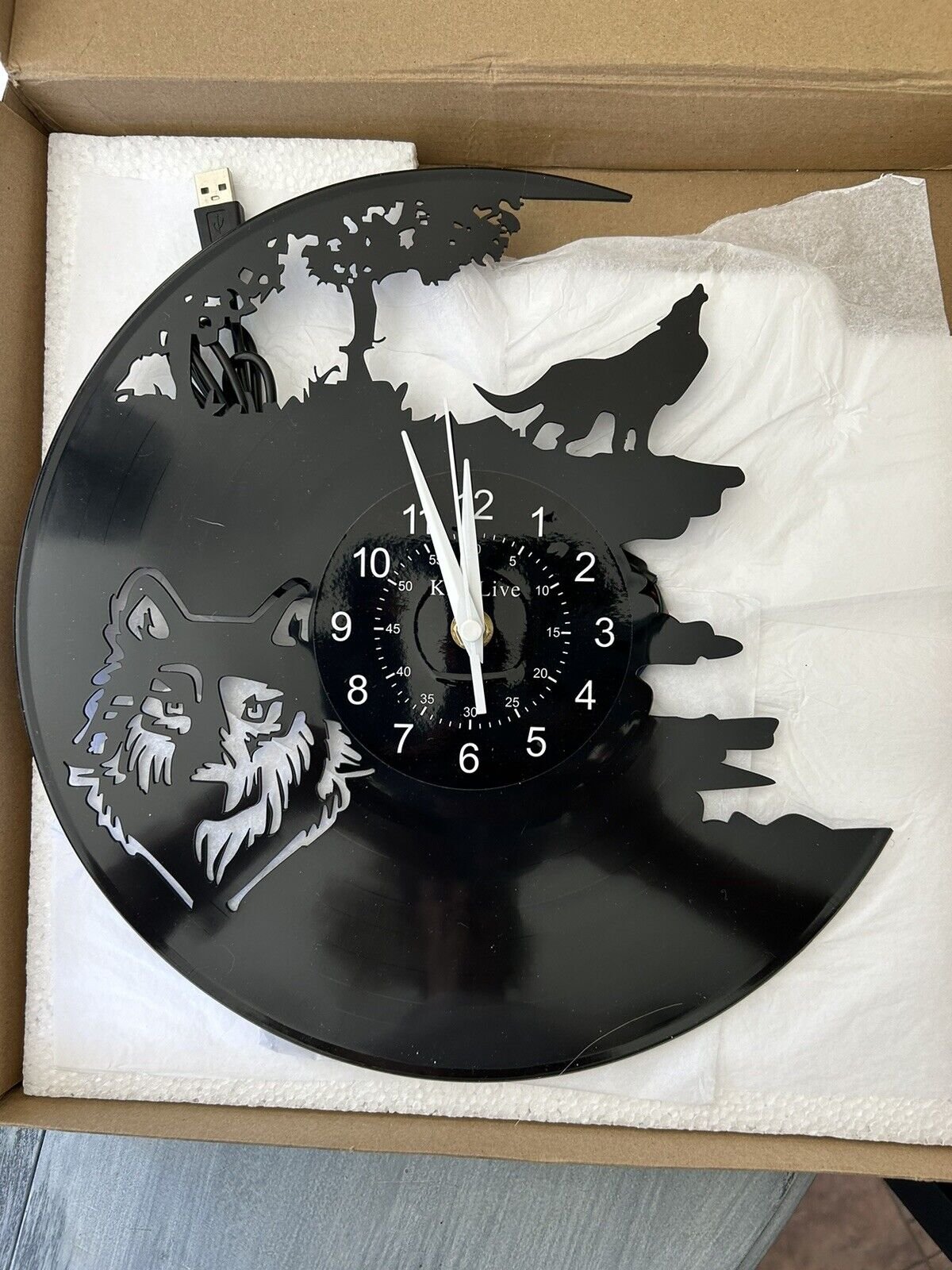Wolf King LED Vinyl Record Wall Clock, Battery Operated with LED Lighting, New