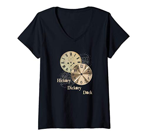 Womens Alarm Clock Time Grandfather Movement Vintage V-Neck T-Shirt