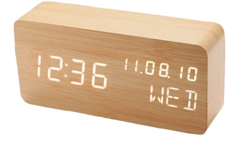Wood Digital Alarm Clock Desk Time Date(MMDDYY) Day of The Week Bamboo