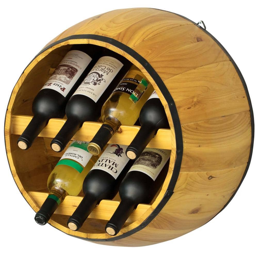 Wooden Brown Hanging Wine Barrel Wine Rack 7 Bottle Capacity