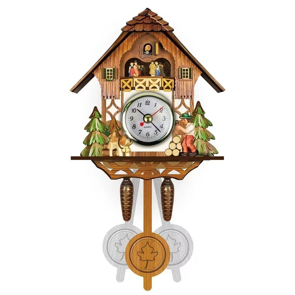 Wooden Hanging Wall Clock Bird Alarm Clock Cuckoo Clocks for Home Kid'S Room Dec