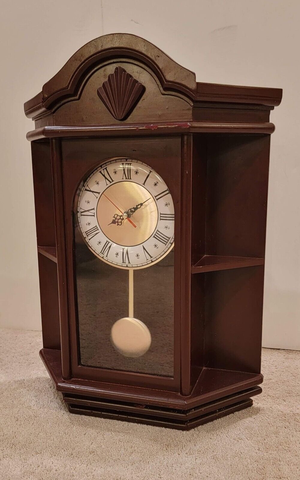 Wooden Quartz Wall Clock with Pendulum Cherry Finish