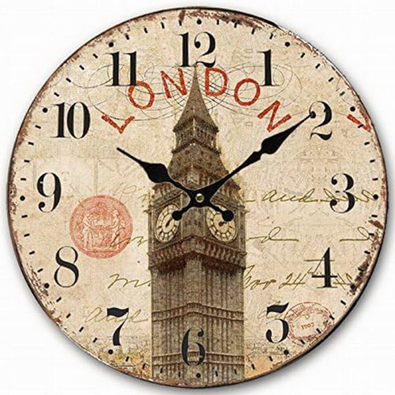Wooden Wall Clock UK London Big Ben British Clock Retro Vintage Large Clock Home