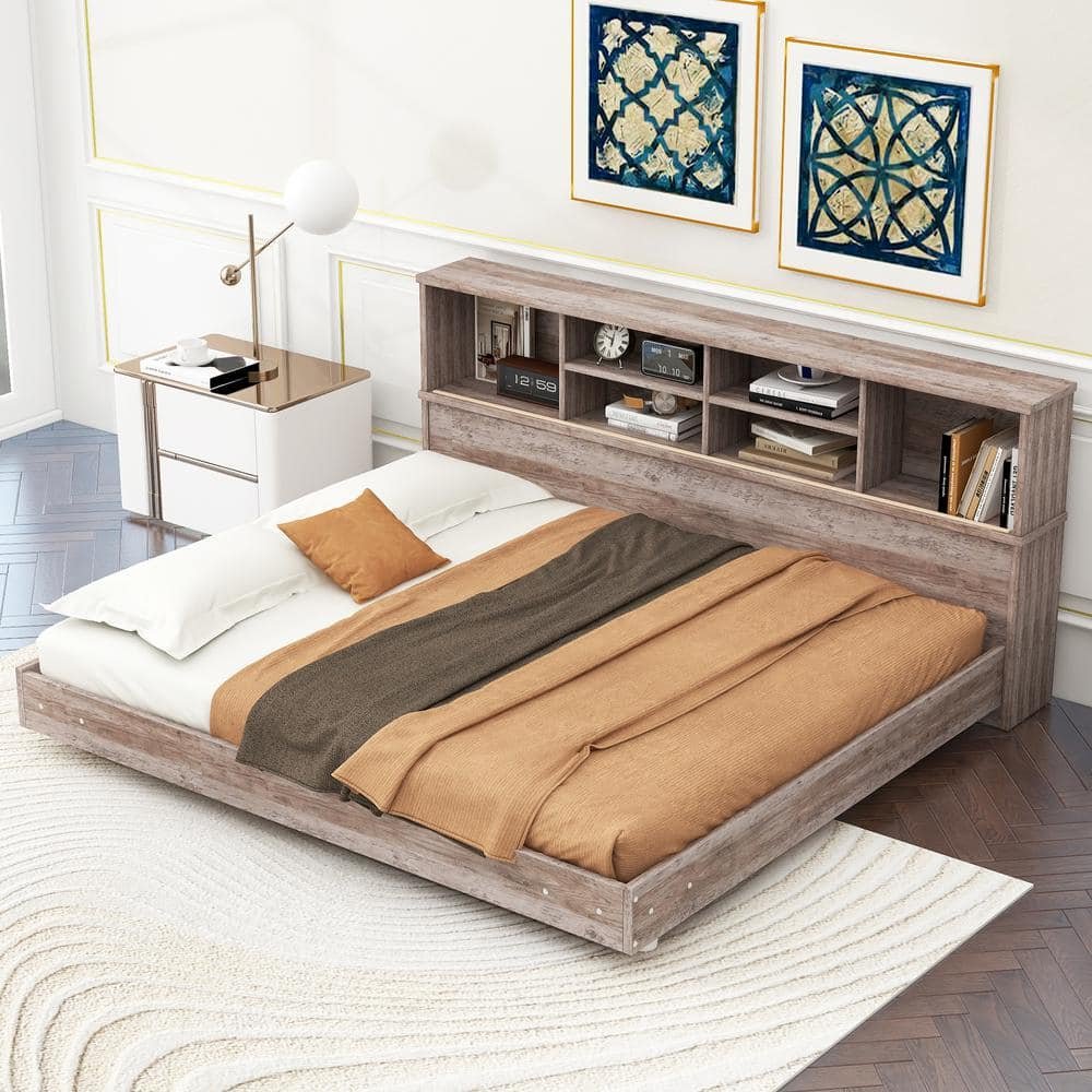Wood Light Oak Wood Frame Full Size Daybed with 2 Cabinets 4...