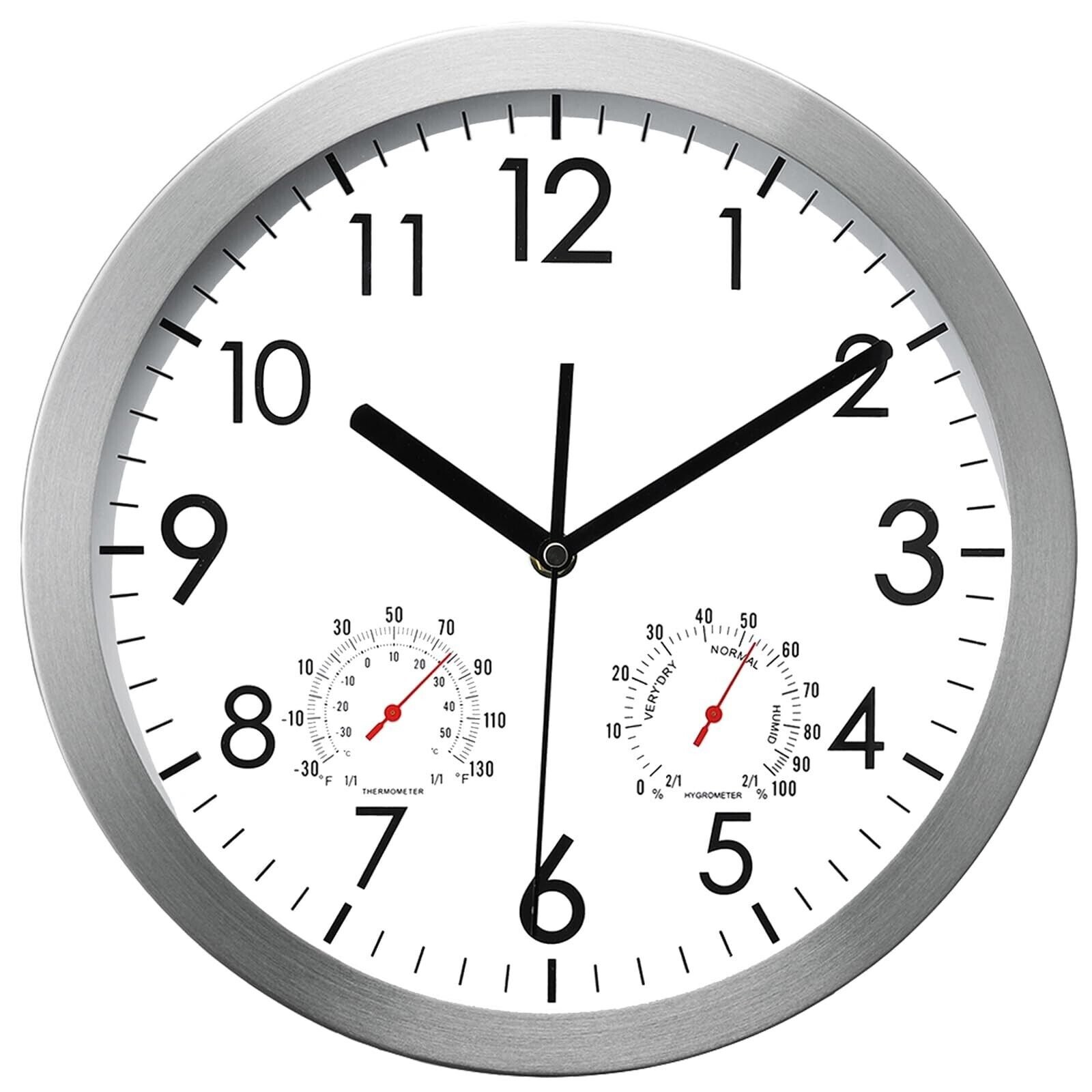 WOOPHEN 12 Inch Silent Non Ticking Wall Clock Sweep Movement Silver Aluminum ...