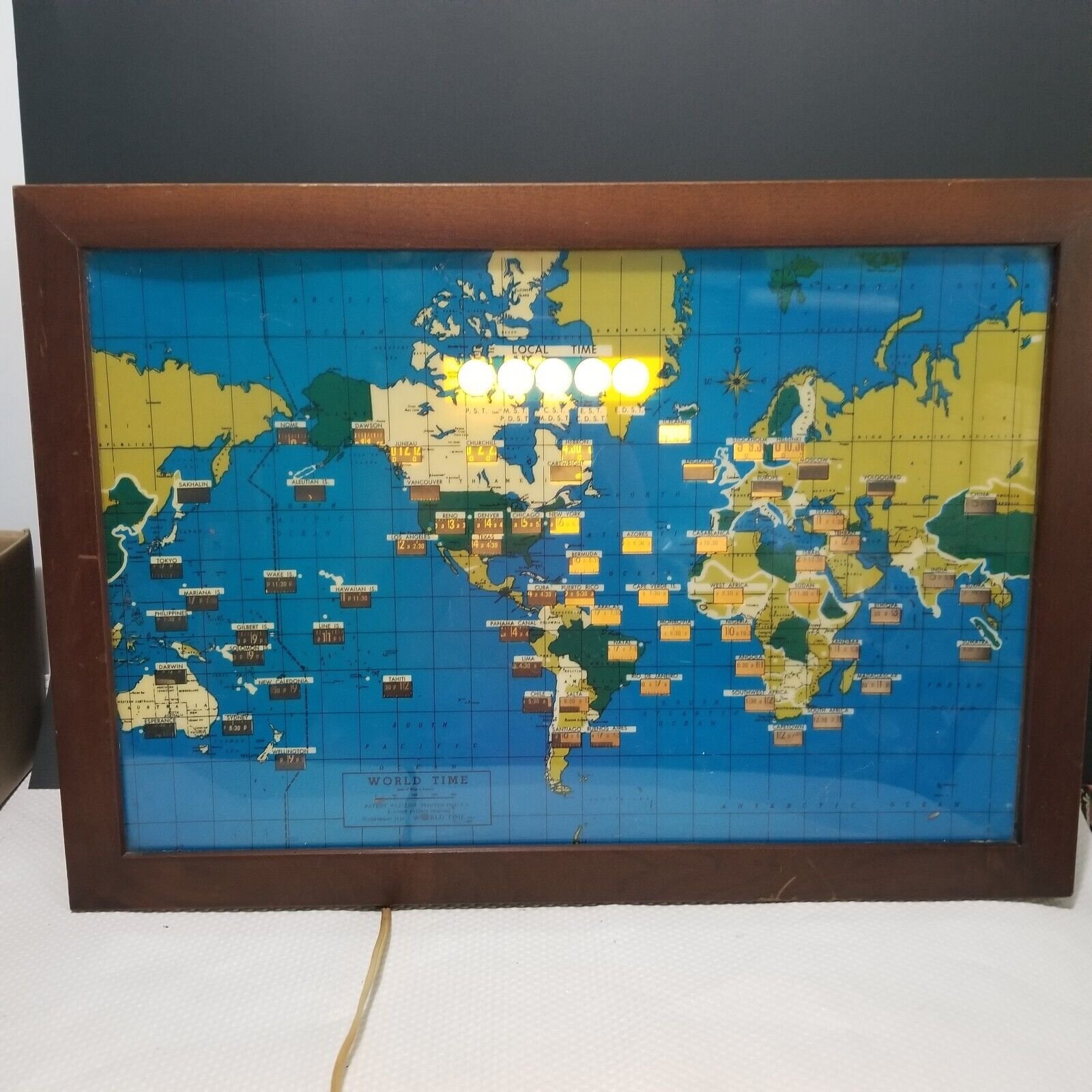 World Global Time Zones Wall Clock Vintage 1959 Lights Miller Steampunk Industr